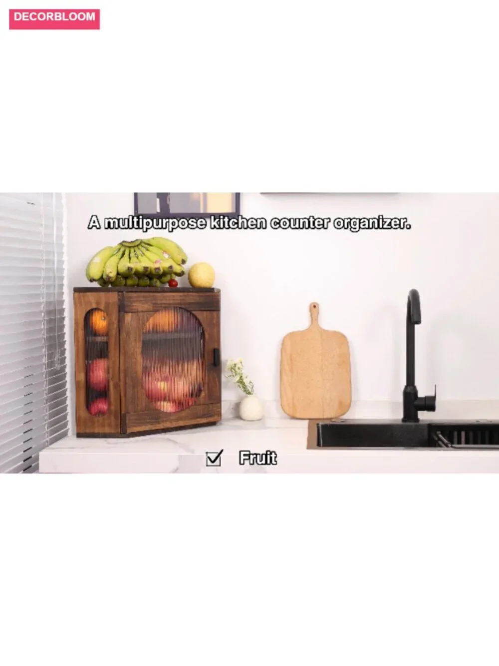 Corner Bread Box Solid Pine Wood Adjustable Shelf Acrylic Window